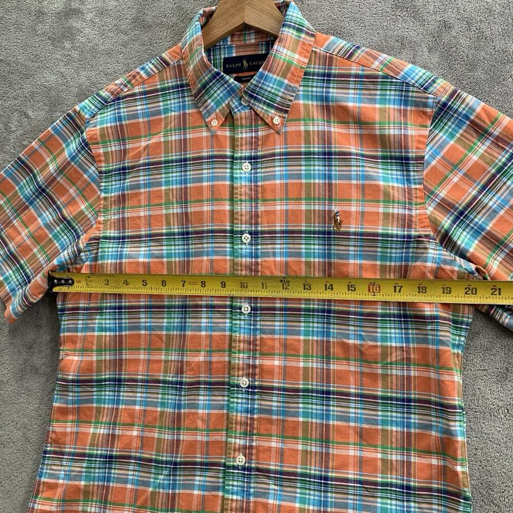 Ralph Lauren Shirt Mens Large Slim Orange Flannel Plaid Flesh Pony Casual Preppy - Picture 3 of 9